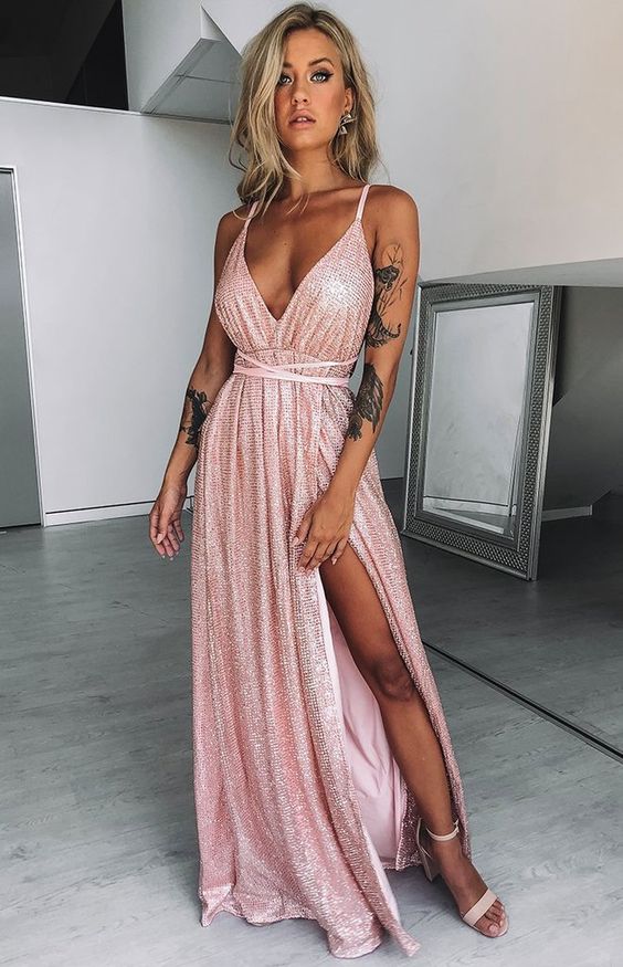 rose gold shiny prom dress cg4040