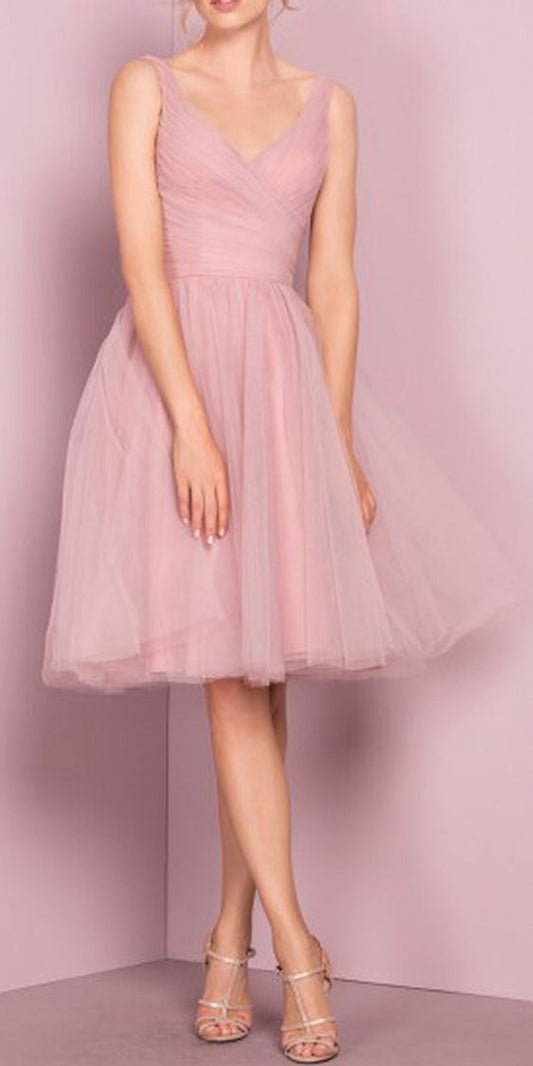 Cute V Neck Knee Length Pink Homecoming Dress cg4098