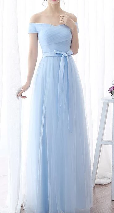 Light Blue Off The Shoulder Simple Pretty Bridesmaid Dress, Light Blue Party prom Dress 2020 cg4109