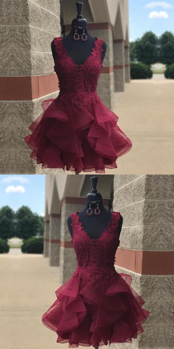 Homecoming Kleider Spitze Elegante Spitze Applikationen Organza Rüschen Homecoming Kleider Kurz cg412