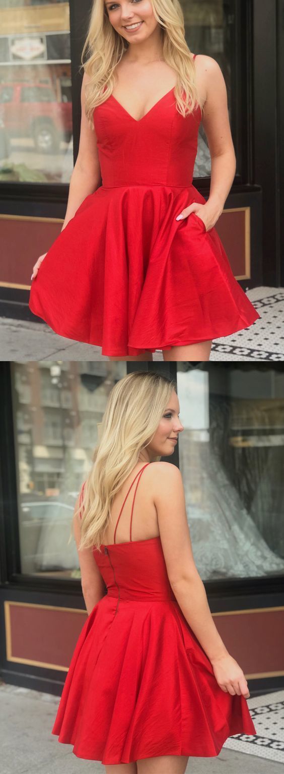 Sexy rotes Satin Mini Partykleid, kurzes Homecoming-Kleid, rotes Cocktailkleid cg424