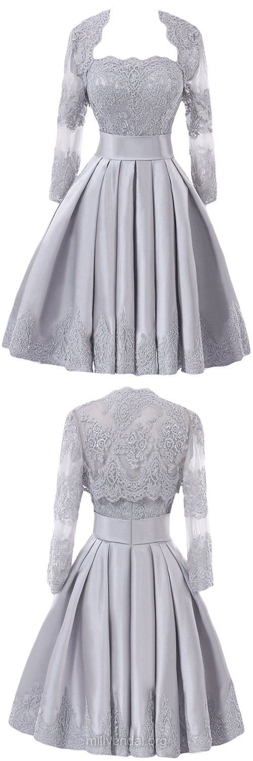 Brautjungfernkleider mit Applikationen und Spitze, Graues Homecoming-Kleid cg4307