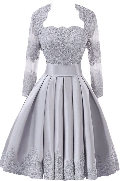 Brautjungfernkleider mit Applikationen und Spitze, Graues Homecoming-Kleid cg4307