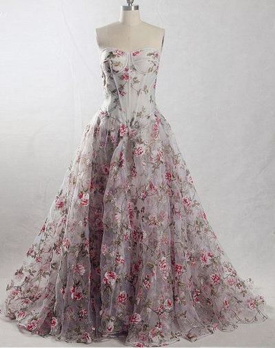 Unique Printed Lace Evening Gown, Vintage Boned Corset Sweetheart Formal Prom Dress cg4331
