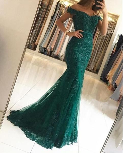 2019 Sweetheart Neck Abend-Ballkleider, Hunter Green Off Shoulder Lace Ballkleider cg449