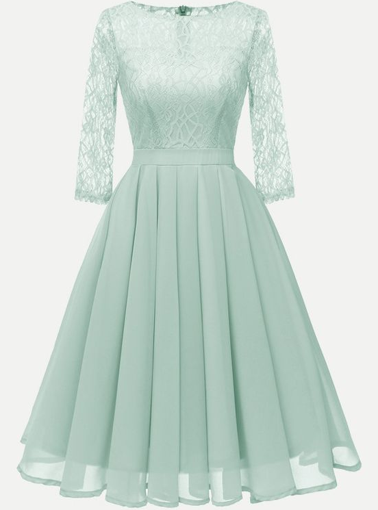 Lace Chiffon Cocktail Solid Swing prom Dress With Sleeves cg4549