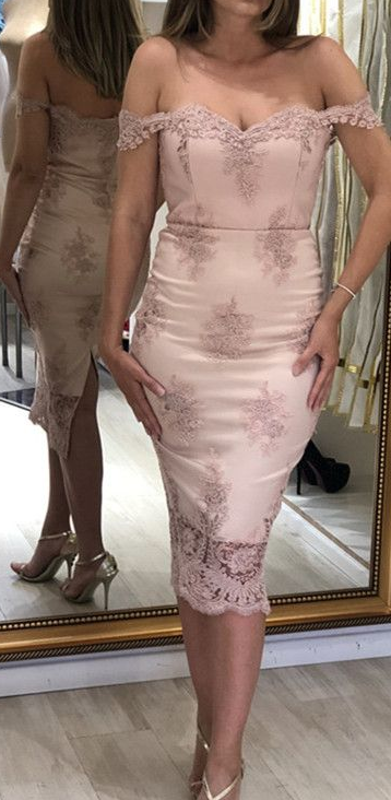 Elegantes Etuikleid mit säulenförmigem Ausschnitt und Spitze, Brautjungfernkleid, schulterfrei, Ballkleid cg4674