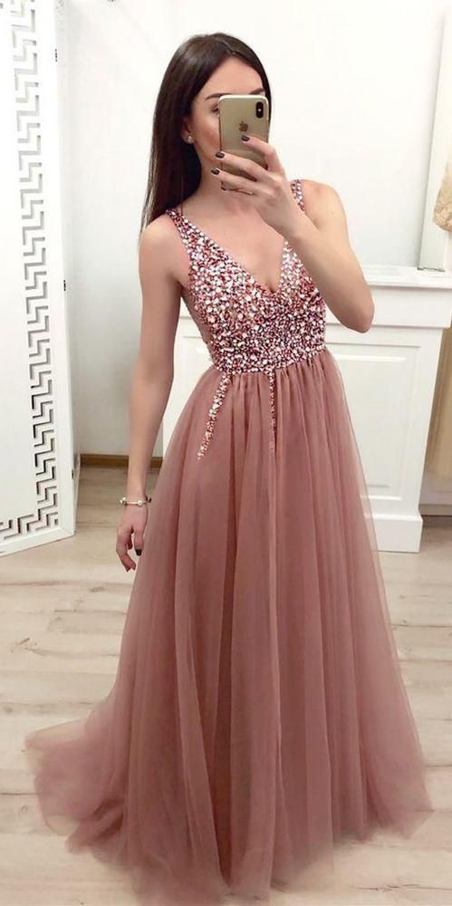 Funkelndes langes Ballkleid mit Perlen und V-Ausschnitt, modische Perlenbesatzung, Abendkleid, Partykleid, maßgeschneiderte Tüllperlen, Schultanzkleider cg470