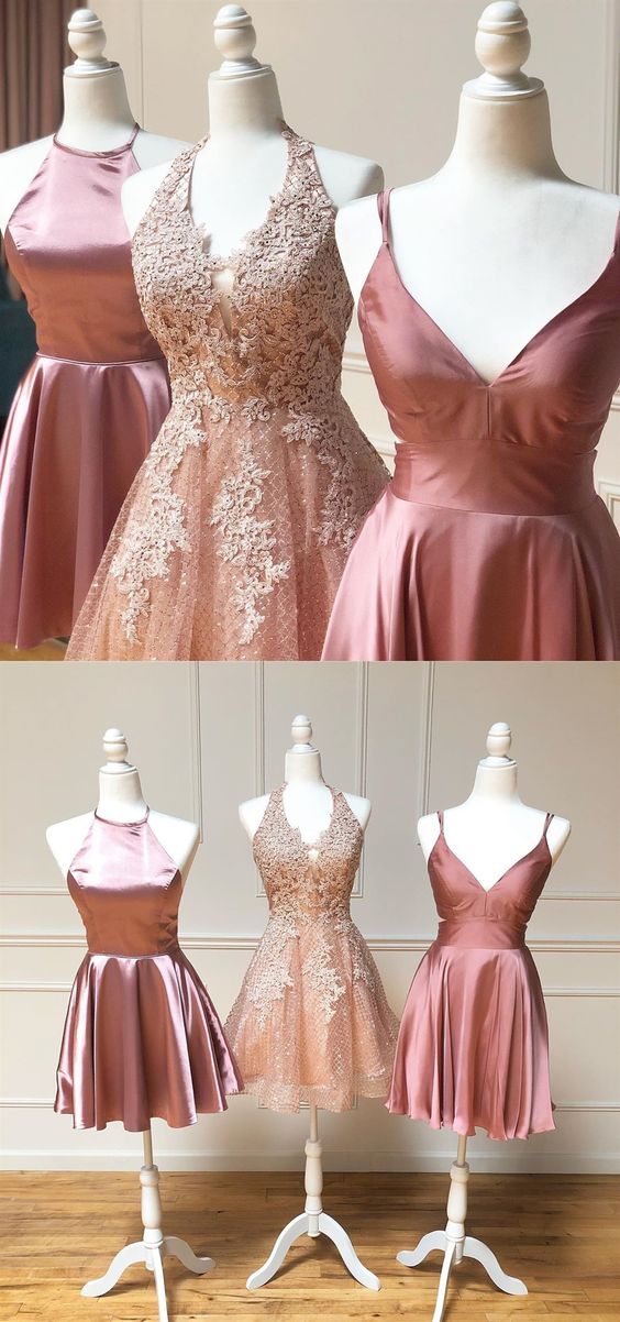 A-Linie Juwel Knielang Rosa Kurzes Homecoming-Kleid mit Falten cg4768