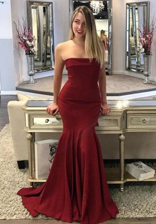 Trägerloses Burgunder Meerjungfrau Ballkleid, Sexy Etui Abendkleid cg4777