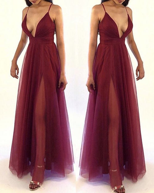 Tüll-Ballkleid, Burgunder-Ballkleid, sexy Ballkleid cg4802