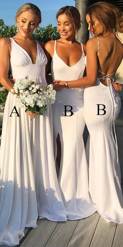 Weißes langes Ballkleid mit V-Ausschnitt, A/B-Stil, mit Falten, cg4805