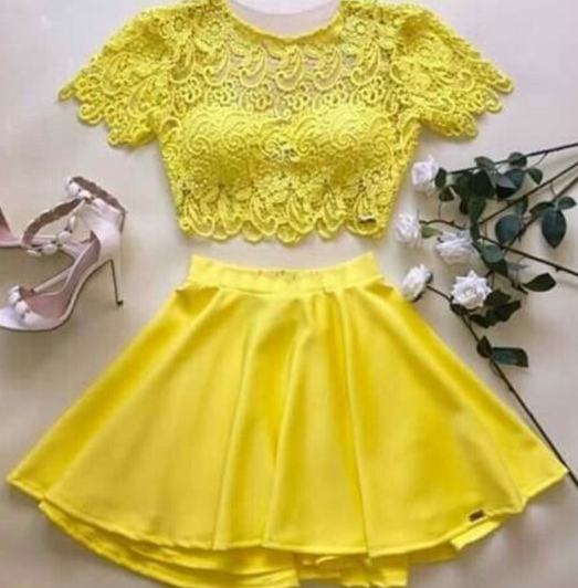 gelbes zweiteiliges Homecoming-Kleid cg4809