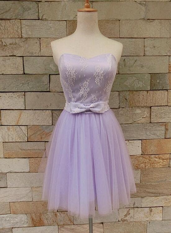 Beautiful Lavender Tulle And Lace Cute Party Dress, Sweetheart Party homecoming Dress With Bow cg4832