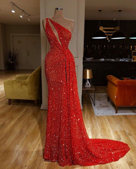 Rotes langes Ballkleid mit Pailletten, Partykleid, cg4833