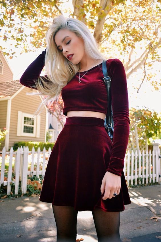 Two Piece Long Sleeve Velvet homecoming Dress cg4849