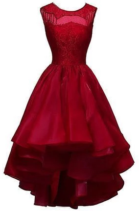 Elegantes rotes High Low Ballkleid, kurzes Partykleid, Abendkleid cg4879