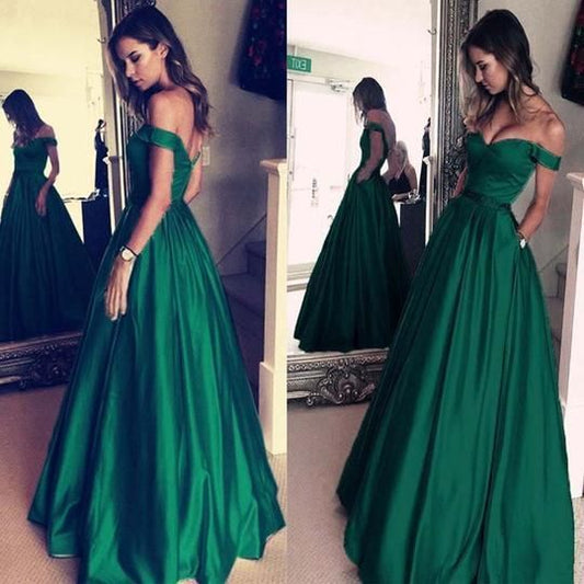 Grünes Off The Shoulder Ballkleid, Satin Ballkleid, Bezauberndes Ballkleid, Elegantes Ballkleid cg488
