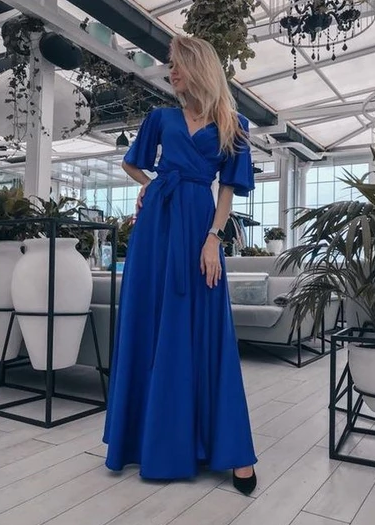 Königsblaues Ballkleid mit V-Ausschnitt, schickes Ballkleid cg4885