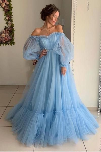 Blau/Rosa Tüll langes Ballkleid, Rosa Tüll Abendkleid cg489