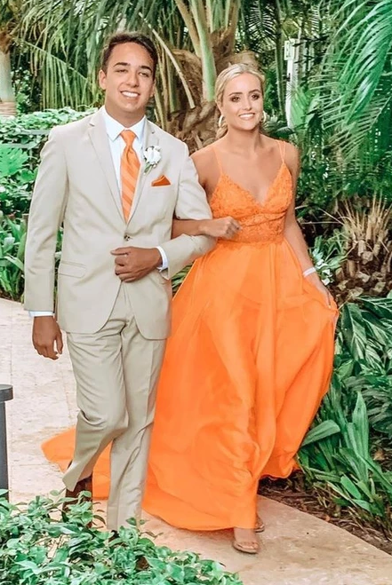 Träger Orange Boho Langes Ballkleid cg4890