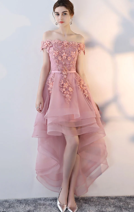 Rosa Tüll Spitze Off-Shoulder kurzes Ballkleid rosa Partykleid cg4933