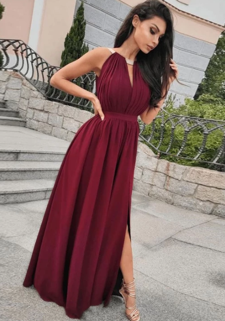 Burgunder Chiffon langes Ballkleid, Abendkleid cg4935