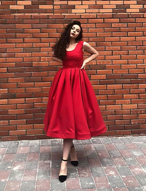 Einfaches rotes Teelänge Ballkleid, rotes Abendkleid cg4992