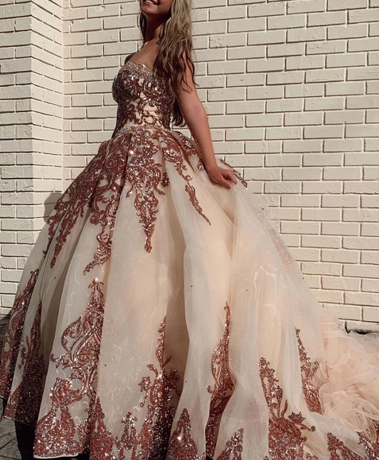 Champagner Herzausschnitt Tüll Pailletten langes Ballkleid Abendkleid cg5000