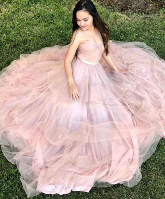 Rosa A-Linie Herzausschnitt Tüll langes Ballkleid rosa Abendkleid cg5001