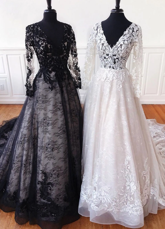 Einzigartiges langes Ballkleid aus Spitze und Tüll mit V-Ausschnitt, Abendkleid aus Spitze, cg5003