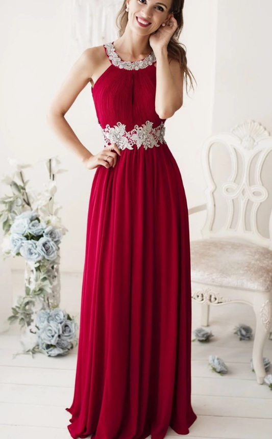 Einfaches langes Chiffon-Ballkleid aus Spitze, Chiffon-Abendkleid aus Spitze, cg5006