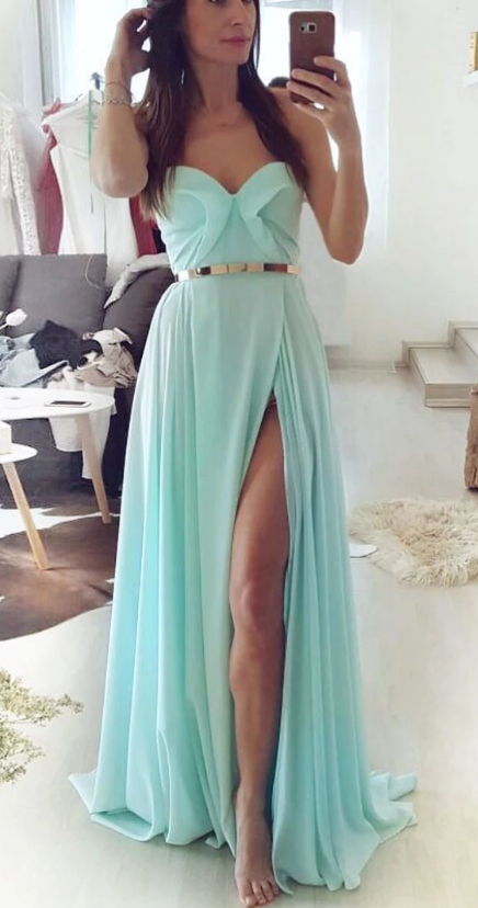 Einfaches grünes Chiffon-Langballkleid, grünes Abendkleid, cg5009