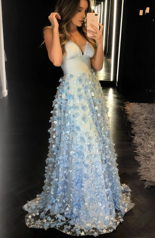 Langes Ballkleid aus blauem Tüll, Abendkleid aus blauem Tüll cg5020