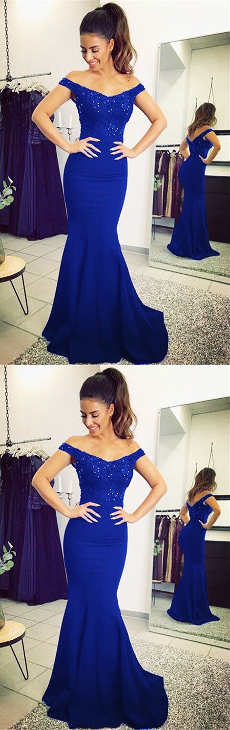 Königsblaue Brautjungfernkleider im Meerjungfrauen-Stil, Abendkleider cg5107
