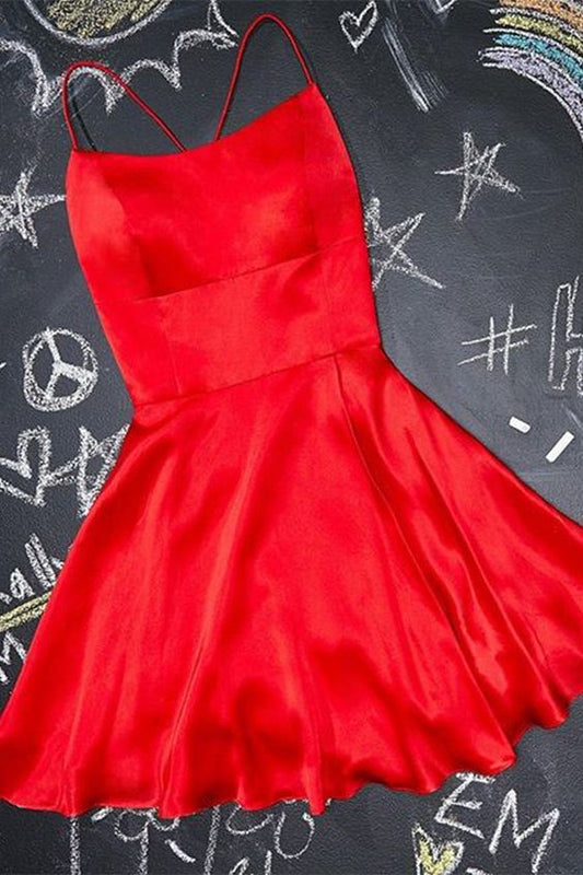 A-Linie Kurzes rotes Homecoming-Kleid Satin Partykleid cg5149