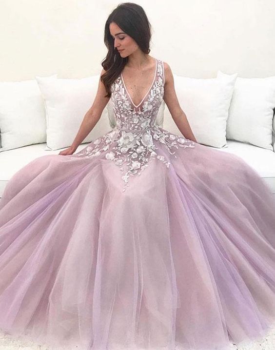 Pink v neck tulle lace long prom dress pink tulle lace evening dress cg5152
