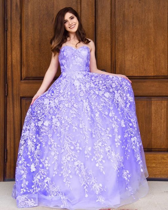 Lila Ballkleid, Spitzen-Ballkleid, Applikationen-Ballkleid, Sweetheart-Ballkleid cg5162