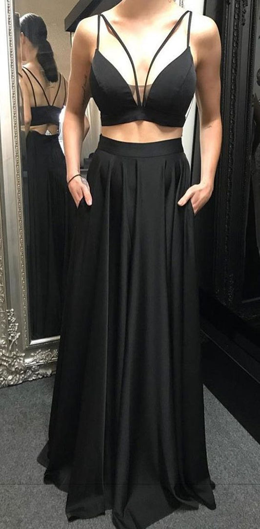 2020 schwarzes Ballkleid, langes Ballkleid, einfaches Ballkleid cg5290