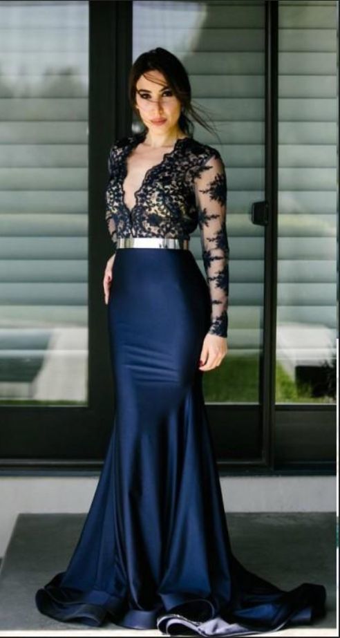 Sexy transparentes Meerjungfrau-Ballkleid mit tiefem V-Ausschnitt, cg5320