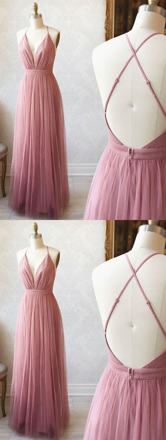 A-Linie V-Ausschnitt Rosa Rückenfreies Ballkleid, V-Ausschnitt Rosa Rückenfreies Abendkleid Brautjungfernkleid cg5384