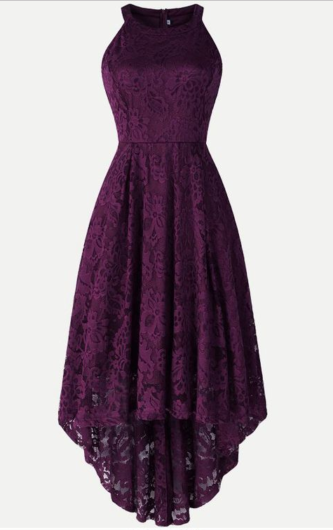 Neckholder High Low Ärmelloses Spitzen-Ballkleid cg5417