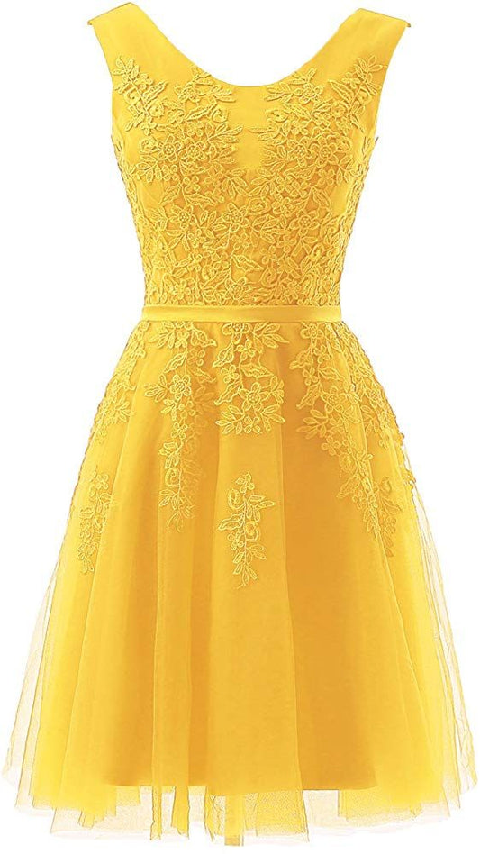 Damen Homecoming-Kleid, kurz, Spitzenapplikationen, Brautjungfern-Partykleid, cg5552