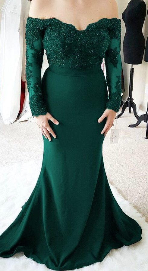 Lace Off Shoulder Mermaid Long Sleeves Bridesmaid prom Dresses cg5579