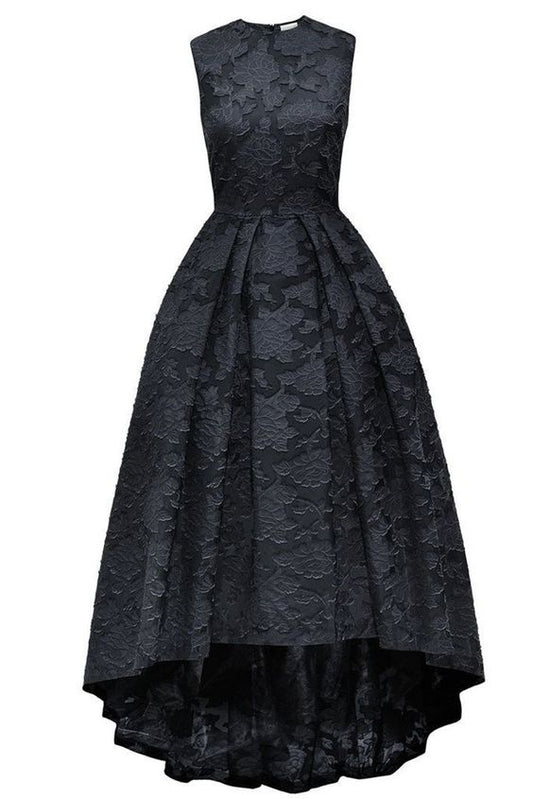 Schwarzes, ärmelloses A-Linien-Ballkleid mit Rundhalsausschnitt und hohem Schlitz, Abendkleider cg5653