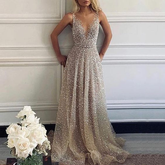 Sexy funkelndes Abendkleid mit V-Ausschnitt cg5656