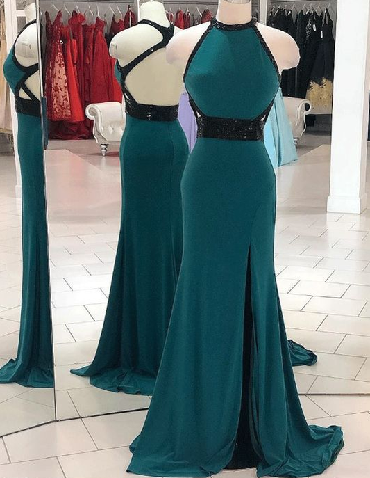 Hübsches rückenfreies Meerjungfrau-Abendkleid mit Schlitz, sexy lange Ballkleider cg5674