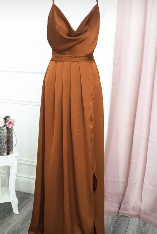 Günstige Spaghettiträger Einfache Beliebte A-Linie V-Ausschnitt Chiffon Ballkleider mit Schlitz cg5678