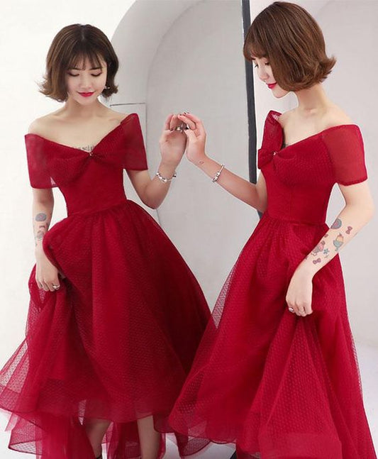 Burgunderrotes kurzes Ballkleid aus Tüll, burgunderrotes Abendkleid cg5696