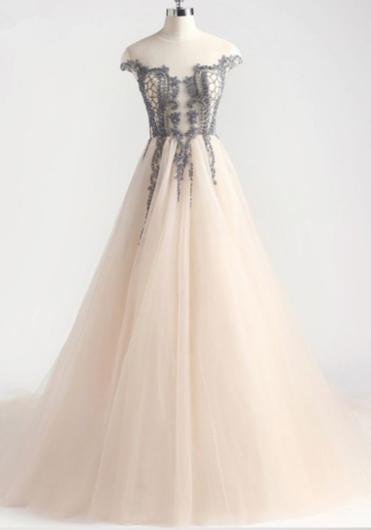 hellem Champagner Tüll langes Spitzentop Sweet 16 Ballkleid cg5699